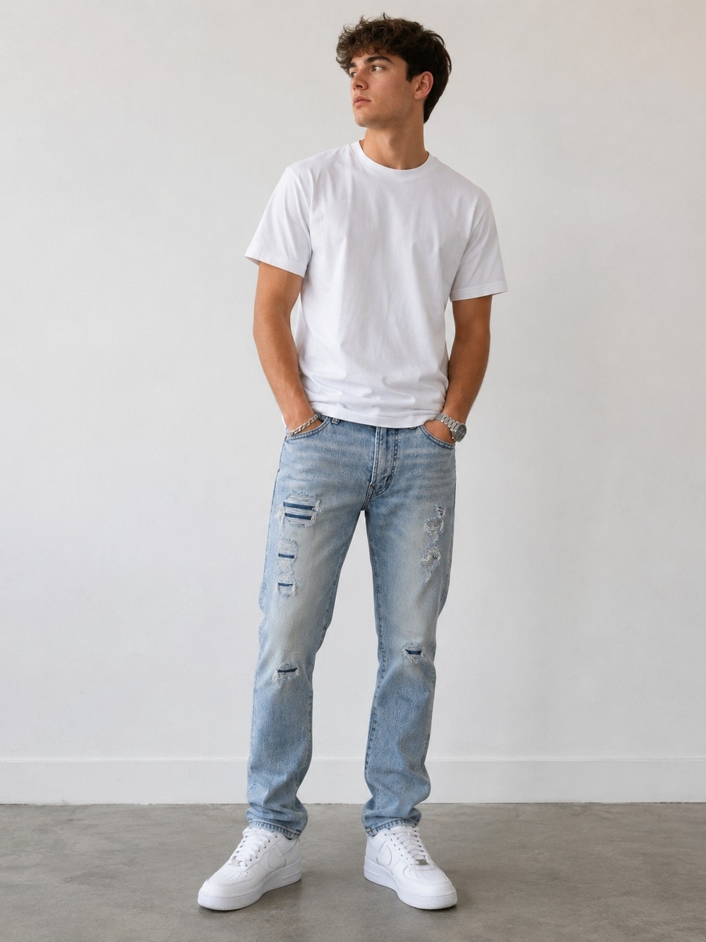 American Eagle Airflex 360 Light Blue Distressed Skinny Men's Jeans 30 X 30